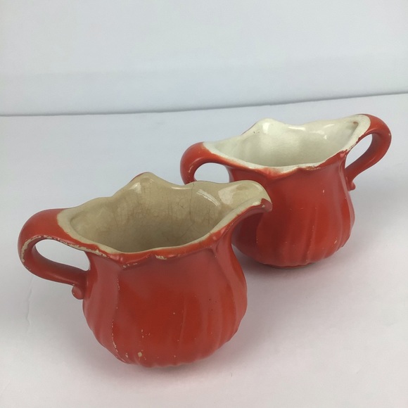 Vintage orange distressed sugar & creamer set - Picture 3 of 11